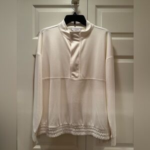 Liz Claiborne Woman’s L Ivory Quarter Zip Collared Athletic Shirt Elastic Waist